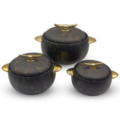 Prime Pick Elegant Golden Handles Marble Finish Casserole Set of-3 (1L+2L+3.5L)