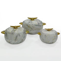 Prime Pick Elegant Golden Handles Marble Finish Casserole Set of-3 (1L+2L+3.5L)
