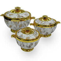 Prime Pick Elegant Golden Finish Marble Casserole Set of-3 (1.2L+1.8L+3.2L)