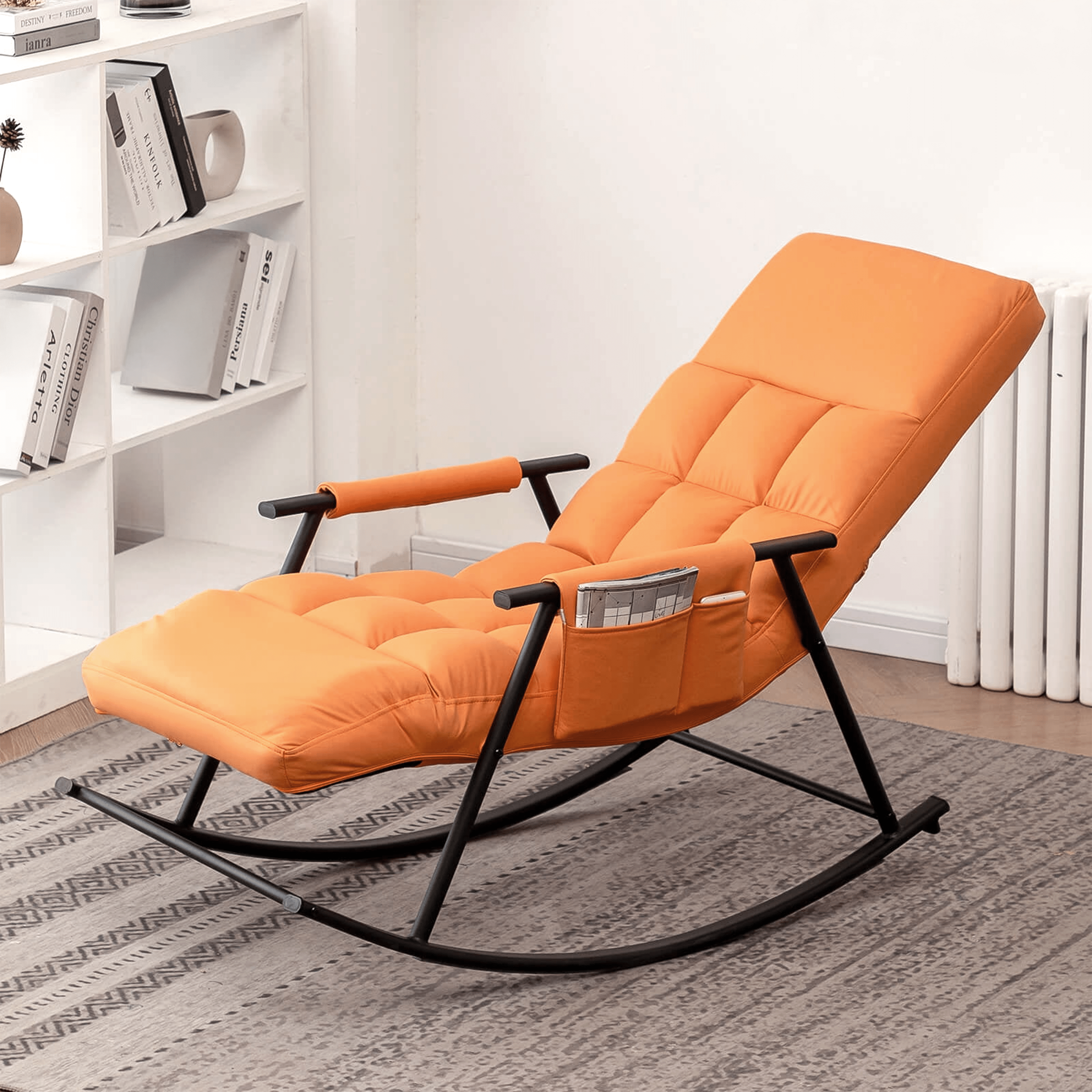 Prime Pick Stainless Steel Recliner Rocking Chair Orange