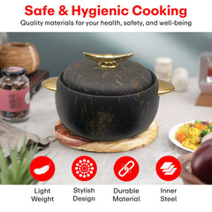 Prime Pick Elegant Golden Handles Marble Finish Casserole Set of-3 (1L+2L+3.5L)