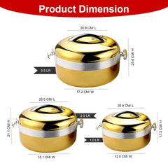 Prime Pick Premium Gold Finish Insulated Casserole Set of 3 (1L + 2L + 3.5L)