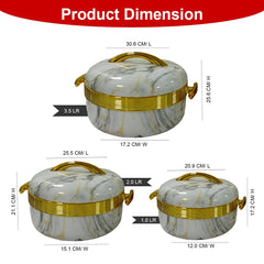 Prime Pick Luxury Marble Finish Insulated Casserole Set of-3 (1L + 2L + 3.5L)