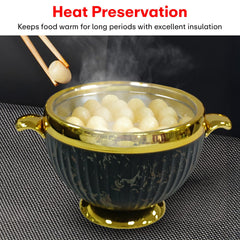 Prime Pick Elegant Golden Finish Marble Casserole Set of-3 (1.2L+1.8L+3.2L)