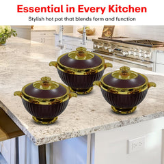 Prime Pick Luxury Casserole Set of-3 (1.2L+1.8L+3.2L) with Golden Finish
