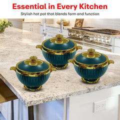 Prime Pick Luxury Casserole Set of-3 (1.2L+1.8L+3.2L) with Golden Finish