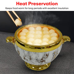 Prime Pick Elegant Golden Finish Marble Casserole Set of-3 (1.2L+1.8L+3.2L)