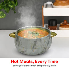 Prime Pick Elegant Golden Handles Marble Finish Casserole Set of-3 (1L+2L+3.5L)