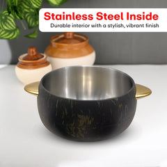 Prime Pick Elegant Golden Handles Marble Finish Casserole Set of-3 (1L+2L+3.5L)