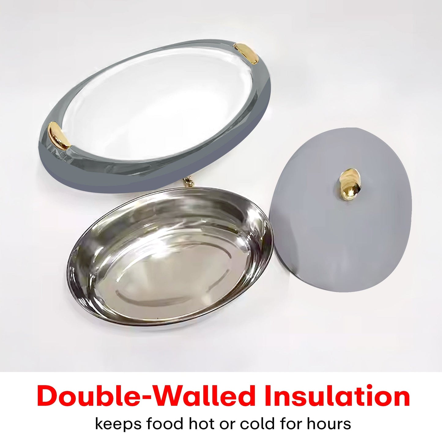 Prime Pick Elegant Oval Casserole 5L with Gold Leaf Handle