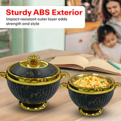 Prime Pick Elegant Golden Finish Marble Casserole Set of-3 (1.2L+1.8L+3.2L)