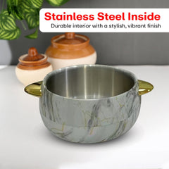 Prime Pick Elegant Golden Handles Marble Finish Casserole Set of-3 (1L+2L+3.5L)