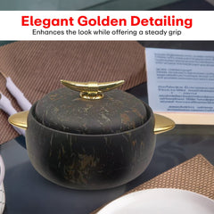 Prime Pick Elegant Golden Handles Marble Finish Casserole Set of-3 (1L+2L+3.5L)