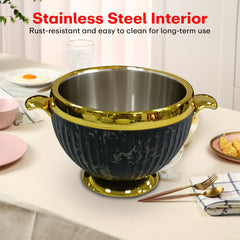 Prime Pick Elegant Golden Finish Marble Casserole Set of-3 (1.2L+1.8L+3.2L)