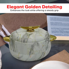 Prime Pick Elegant Golden Handles Marble Finish Casserole Set of-3 (1L+2L+3.5L)