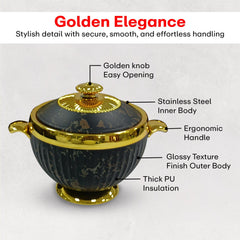 Prime Pick Elegant Golden Finish Marble Casserole Set of-3 (1.2L+1.8L+3.2L)