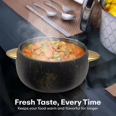 Prime Pick Elegant Golden Handles Marble Finish Casserole Set of-3 (1L+2L+3.5L)