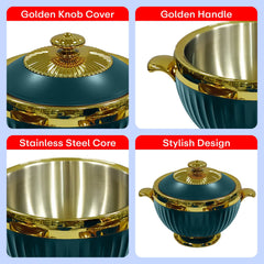 Prime Pick Luxury Casserole Set of-3 (1.2L+1.8L+3.2L) with Golden Finish