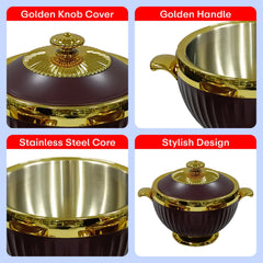 Prime Pick Luxury Casserole Set of-3 (1.2L+1.8L+3.2L) with Golden Finish