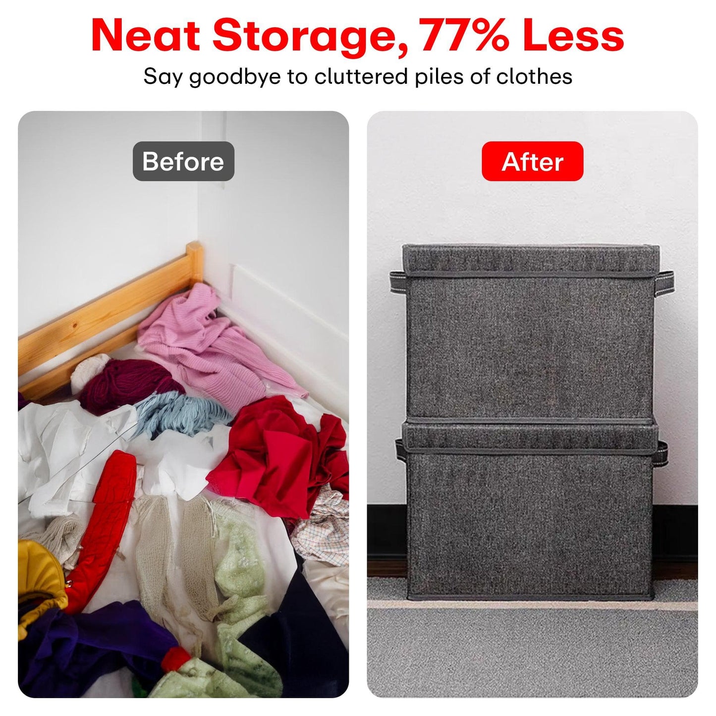 PRIME PICK Pack of 1 Foldable Storage Box with Lid, Bamboo Front