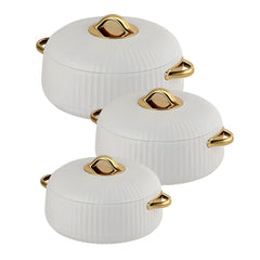 Prime Pick Luxury Ribbed Insulated Casserole with Gold Handles Set Of-3 (1L + 2.5L +3.5L)