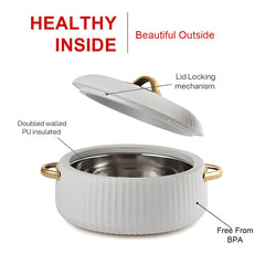 Prime Pick Luxury Ribbed Insulated Casserole with Gold Handles Set Of-3 (1L + 2.5L +3.5L)