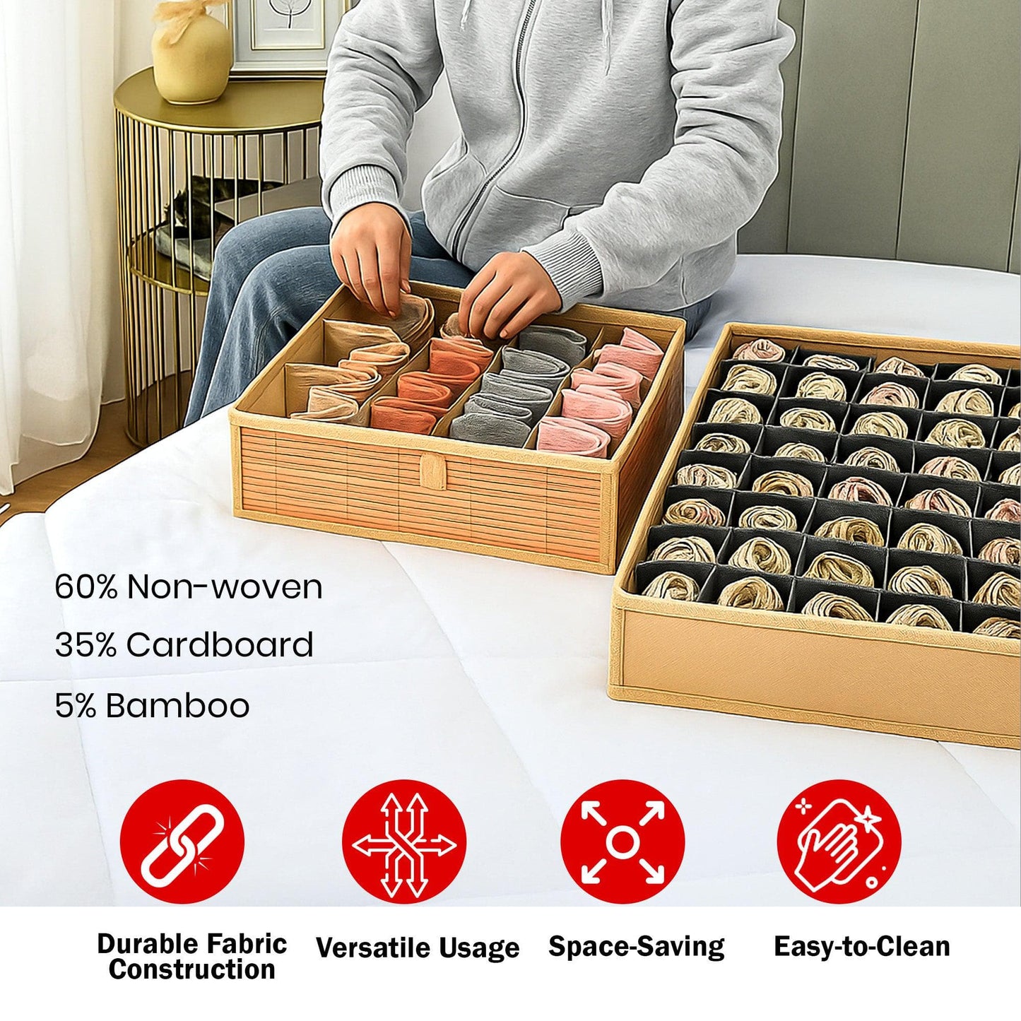 Foldable Bamboo Cloth Organizer with 6-Compartments