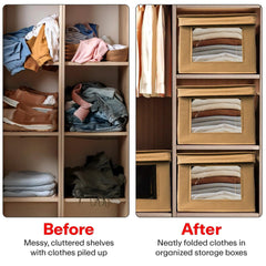 Foldable Cloth Storage Box with Transparent Window & Handles