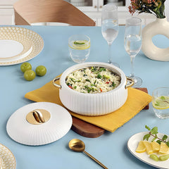 Prime Pick Luxury Ribbed Insulated Casserole with Gold Handles Set Of-3 (1L + 2.5L +3.5L)