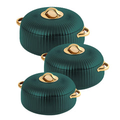 Prime Pick Luxury Ribbed Insulated Casserole with Gold Handles Set Of-3 (1L + 2.5L +3.5L)