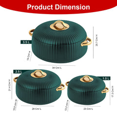 Prime Pick Luxury Ribbed Insulated Casserole with Gold Handles Set Of-3 (1L + 2.5L +3.5L)