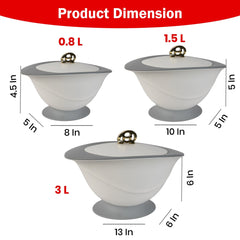 Insulated Casserole Set of 3 (0.8L + 1.8L + 3L) – Elegant Pink Hot Pot Set for Kitchen