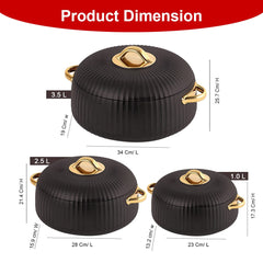 Prime Pick Luxury Ribbed Insulated Casserole with Gold Handles Set Of-3 (1L + 2.5L +3.5L)