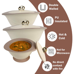 Insulated Casserole Set of 3 (0.8L + 1.8L + 3L) – Elegant Pink Hot Pot Set for Kitchen