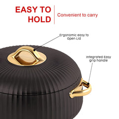 Prime Pick Luxury Ribbed Insulated Casserole with Gold Handles Set Of-3 (1L + 2.5L +3.5L)