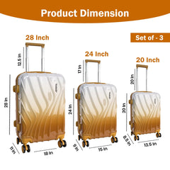 Medium Hard Shell Luggage Set of 3 (20” + 24” + 28”) – Stylish Gold Trolley Bags
