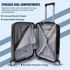 Premium Hard Shell Luggage Set of 3 (20” + 24” + 28”) – Stylish Black Trolley Bag Combo