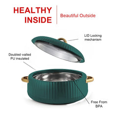 Prime Pick Luxury Ribbed Insulated Casserole with Gold Handles Set Of-3 (1L + 2.5L +3.5L)