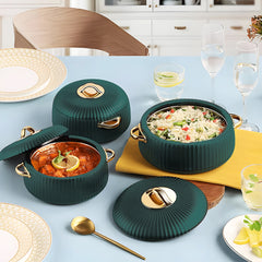 Prime Pick Luxury Ribbed Insulated Casserole with Gold Handles Set Of-3 (1L + 2.5L +3.5L)
