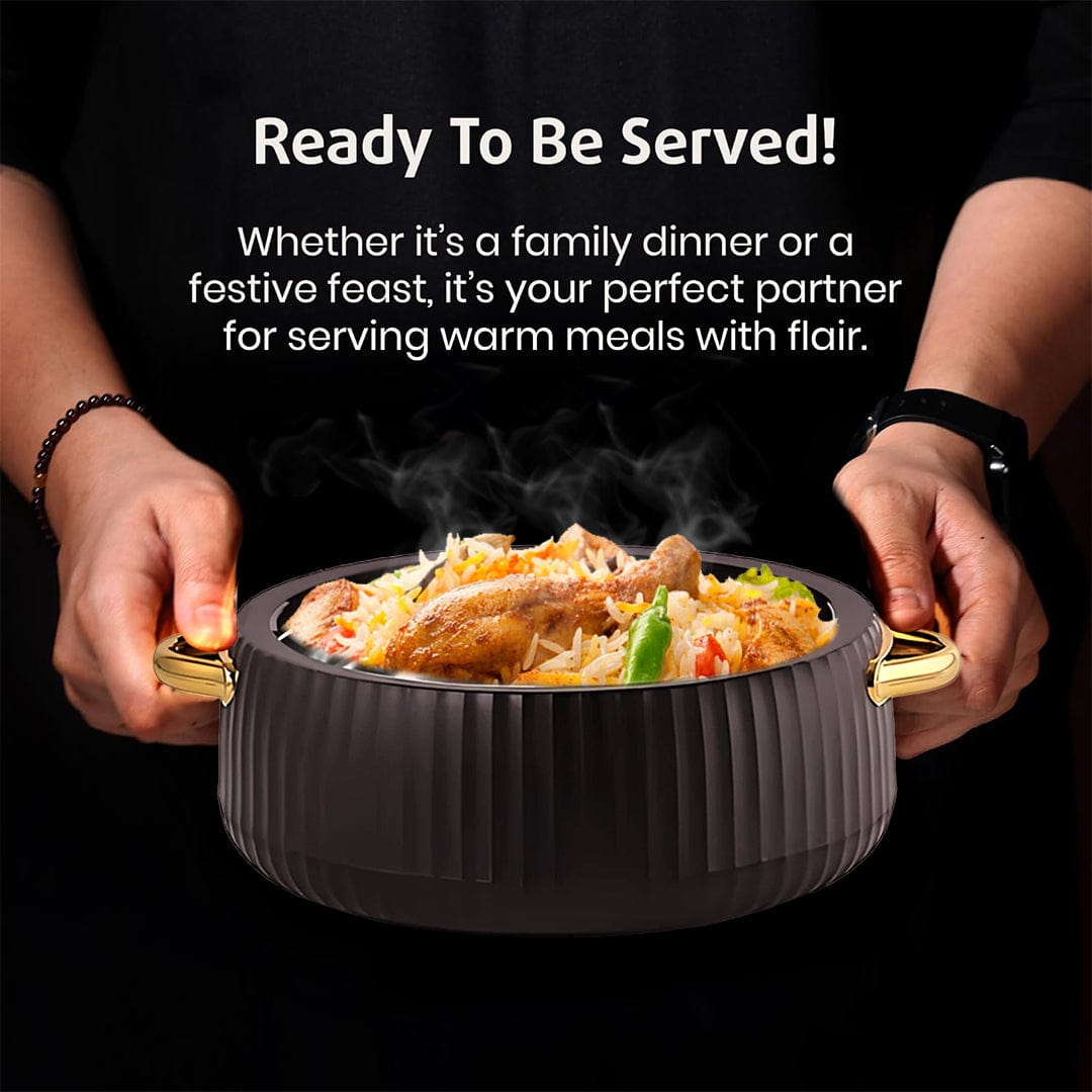 Prime Pick Luxury Ribbed Insulated Casserole with Gold Handles Set Of-3 (1L + 2.5L +3.5L)