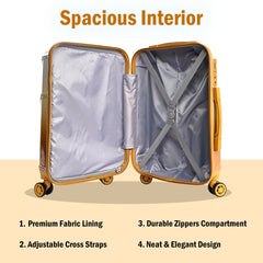 Medium Hard Shell Luggage Set of 3 (20” + 24” + 28”) – Stylish Gold Trolley Bags