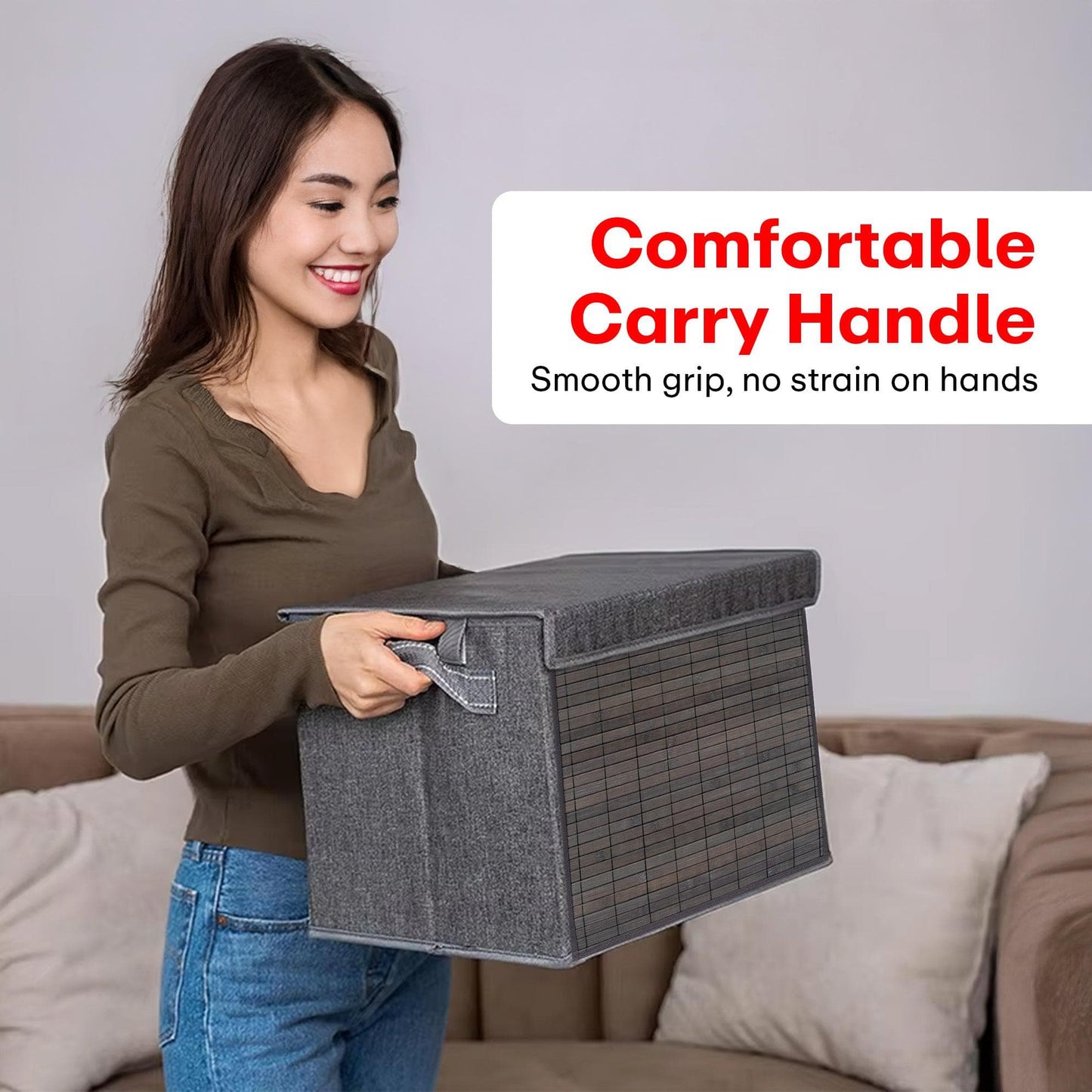 PRIME PICK Pack of 1 Foldable Storage Box with Lid, Bamboo Front