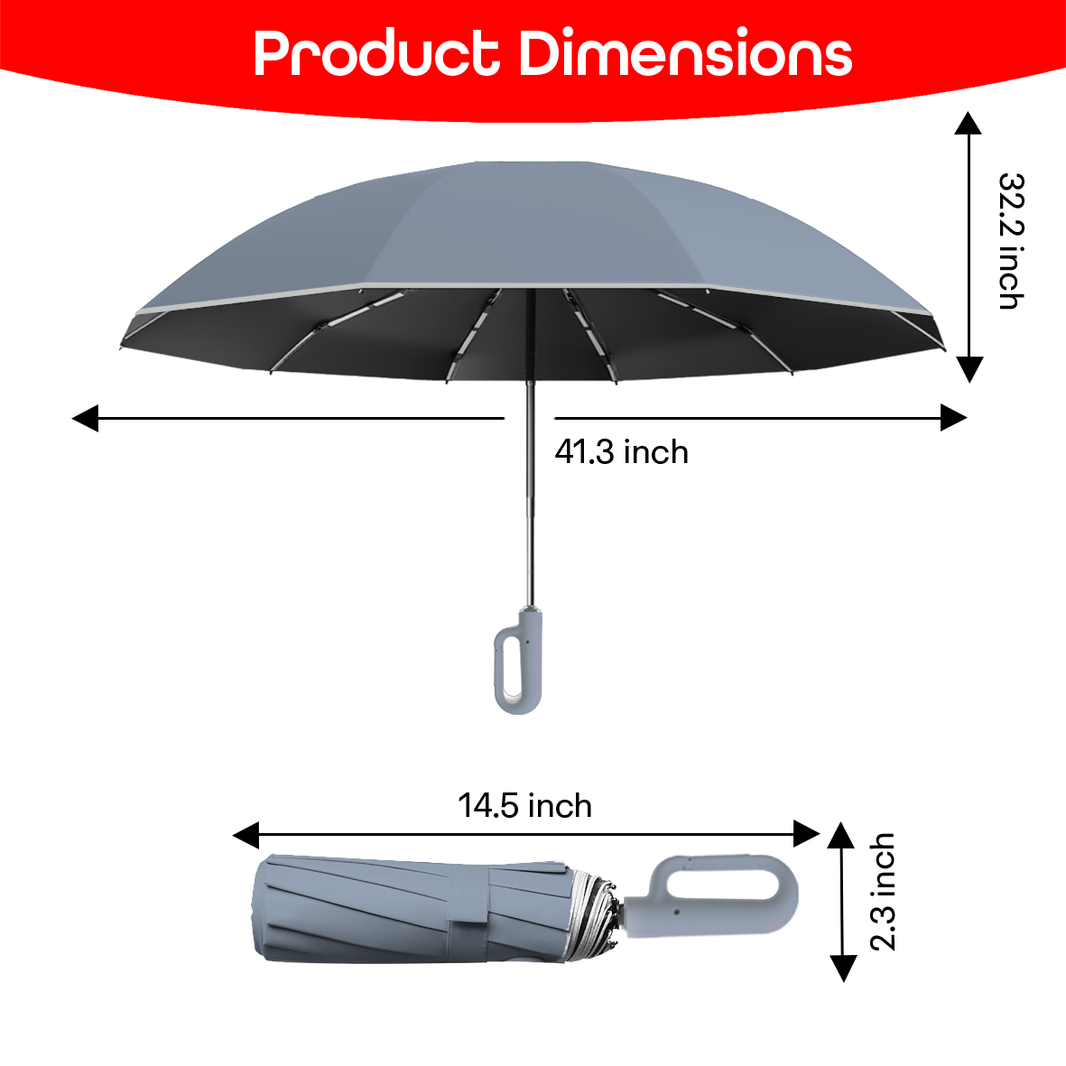 PRIME PICK Compact Travel Umbrella With Reflective Strip, Carabiner Handle Windproof & UV Protection Anti-Slip Handle Lightweight 95% UV Block for Men, Women & Kids Ideal for Rain & Sun Coverage