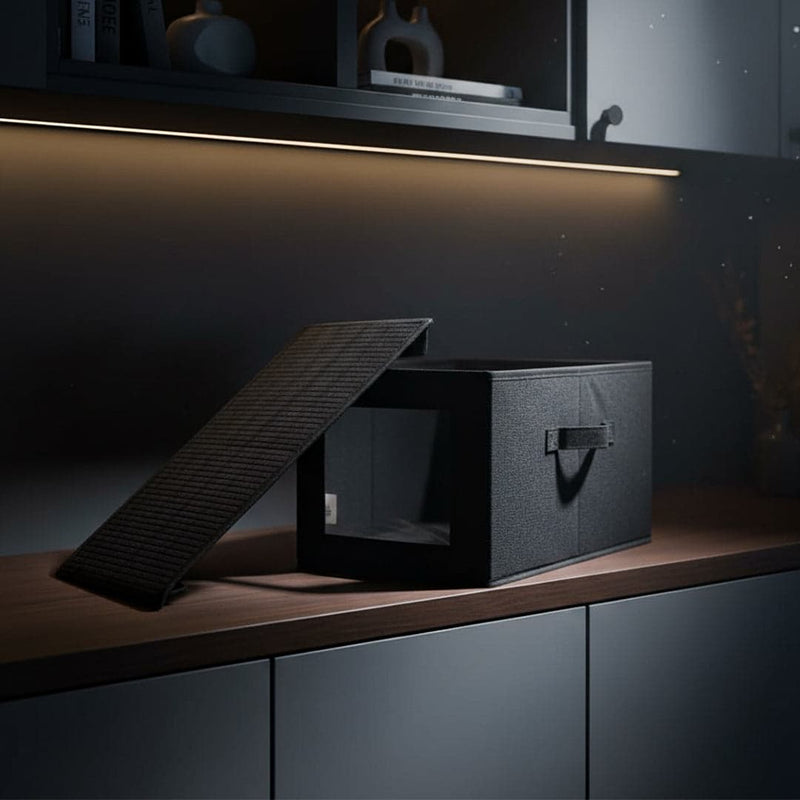 PRIME PICK Foldable Storage Box with Bamboo Front, Grey – 1 Pack, 38x25x21 cm