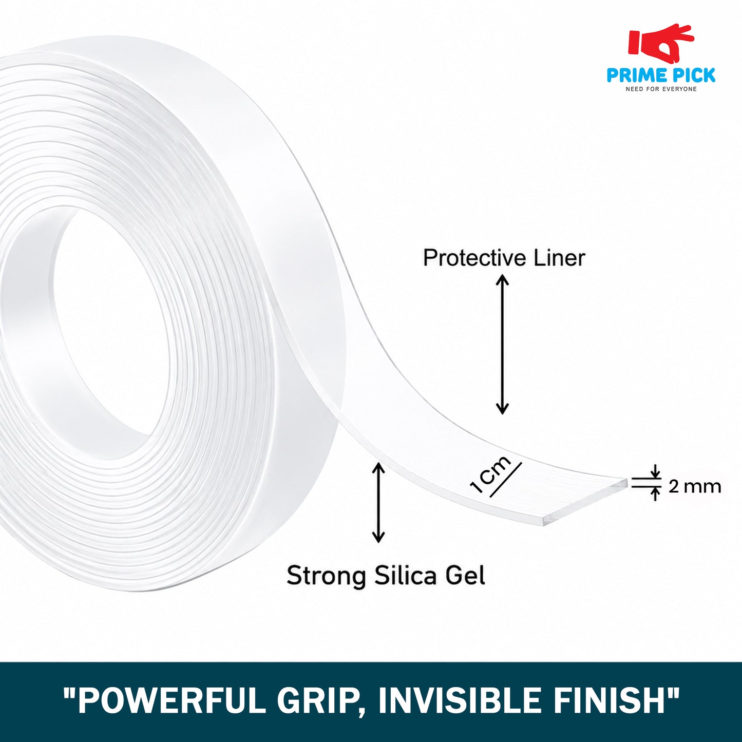 Multipurpose Double Sided Nano Tape 2MM Thickness – Strong Adhesive Reusable Tape 3M Length (1CM / 2CM / 3CM Width)