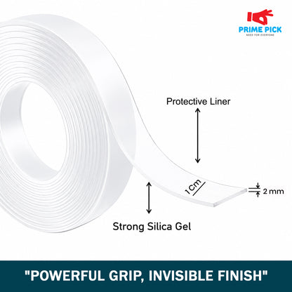 Multipurpose Double Sided Nano Tape 2MM Thickness – Strong Adhesive Reusable Tape 3M Length (1CM / 2CM / 3CM Width)