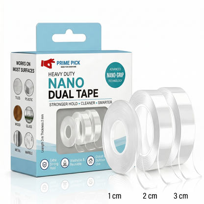 Multipurpose Double Sided Nano Tape 2MM Thickness – Strong Adhesive Reusable Tape 3M Length (1CM / 2CM / 3CM Width)