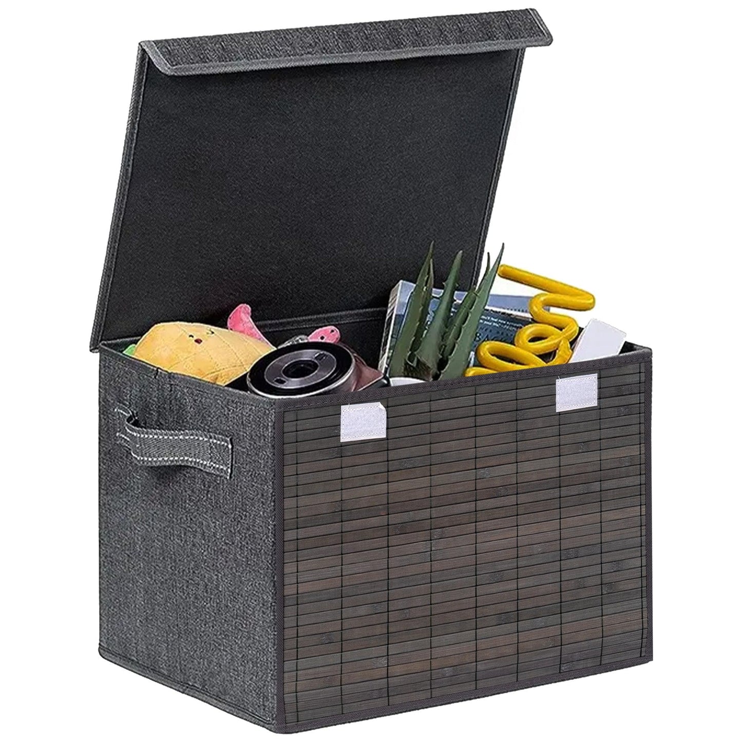 PRIME PICK Pack of 1 Foldable Storage Box with Lid, Bamboo Front