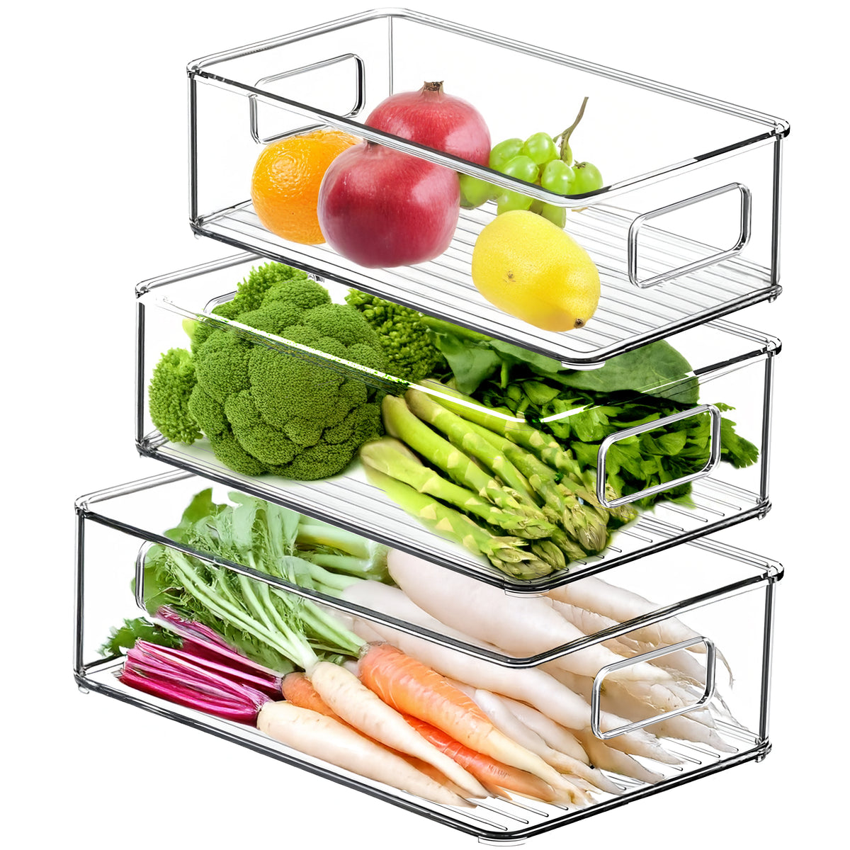 Prime Pick Stackable Food Storage Containers with Handles Acrylic Fridge Organizers (Set Of-3)