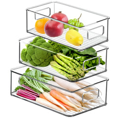 Prime Pick Stackable Food Storage Containers with Handles Acrylic Fridge Organizers (Set Of-3)